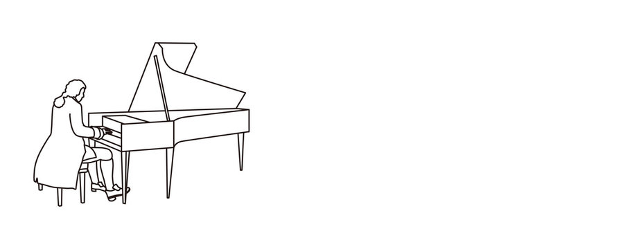pianist playing grand piano, black line art clip art preview