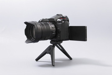 Gomel, Belarus - February 18, 2020: camera on a mini tripod