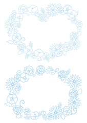 花のフレーム　レース　ハート型　セット　ブルー