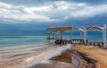 Beach facilities at the Dead Sea resort, Israel