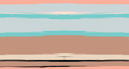 Fototapeta premium Orange, Brown Lines Seamless Summer Pattern, Vector Watercolor Sailor Stripes. Retro Vintage Grunge Fabric Fashion Design Horizontal Brushstrokes. Simple Painted Ink Trace, Geometric Cool Autumn Print