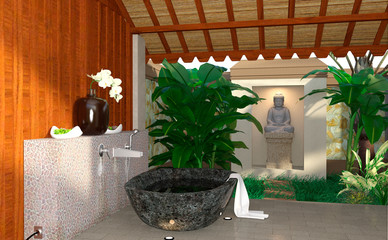 3D Rendering Asian Bath