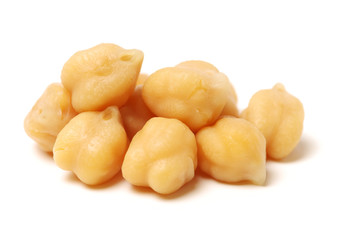 boiled chickpeas on a white background 