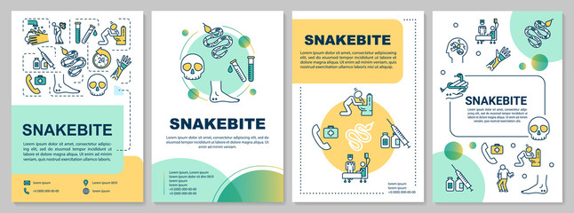 Snakebite, reptile poison action and first aid brochure template. Flyer, booklet, leaflet print, cover design with linear icons. Vector layouts for magazines, annual reports, advertising posters