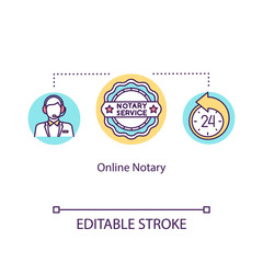 Online notary concept icon. Internet legal services. Advocate assistance. Contact adviser. Common law idea thin line illustration. Vector isolated outline RGB color drawing. Editable stroke
