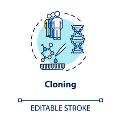 Cloning concept icon. Asexual reproduction. Biotechnology and genetic engineering. Reproductive technology idea thin line illustration. Vector isolated outline RGB color drawing. Editable stroke