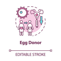 Egg donor concept icon. Female infertility treatment. Embryos donation. Reproductive technology idea thin line illustration. Vector isolated outline RGB color drawing. Editable stroke