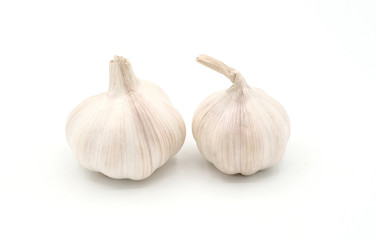Closeup raw garlic isolated on white background, Fresh garlic detail texture