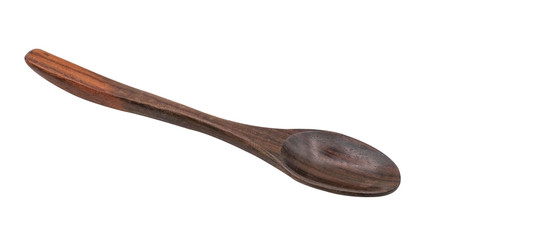 Close empty wooden spoon isolated on white background with clipping path, Vintage empty wooden spoon detail texture 