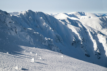 Snowy winter mountain ridge landscape