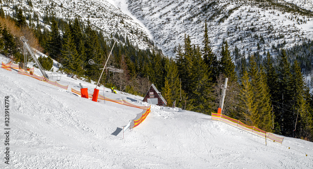 Wall mural empty slope and surface lift in resort chopok juh at low tatras mountains, slovakia