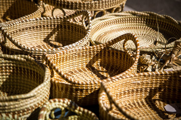 hand woven baskets on display