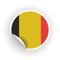 Sticker of Belgium flag with peel off corner isolated on white background. Paper banner or circle curl label sticker with flip edge. Vector color post note for advertising design