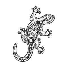 Lizard jewelry sketch engraving vector illustration. T-shirt apparel print design. Scratch board imitation. Black and white hand drawn image.