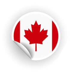 Sticker of Canada flag with peel off corner isolated on white background. Paper banner or circle curl label sticker with flip edge. Vector color post note for advertising design