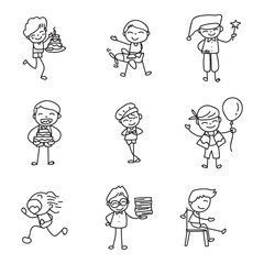 Hand drawing doodle cartoon character happy boy happiness abstract people vector illustration