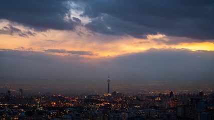 Fototapeta na wymiar A View of Tehran after sunset from northern Heights.