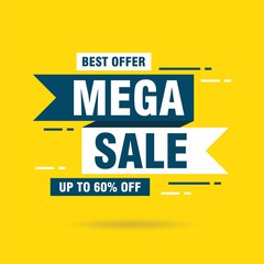 Simple Flat Mega Sale Letter Sign Shape Banner Design, Discount Banner Template Vector for advertising, social media, web banner