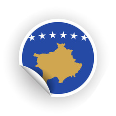 Sticker of Kosovo flag with peel off corner isolated on white background. Paper banner or circle curl label sticker with flip edge. Vector color post note for advertising design