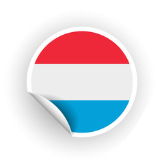 Sticker of Luxembourg flag with peel off corner isolated on white background. Paper banner or circle curl label sticker with flip edge. Vector color post note for advertising design