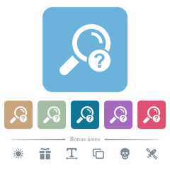 Unknown search flat icons on color rounded square backgrounds