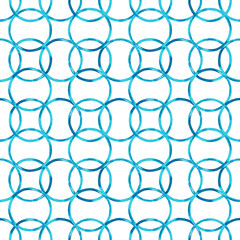 Seamless pattern with watercolor rings on white background.