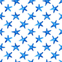 Obraz premium Seamless pattern with blue starfish. Watercolor work.