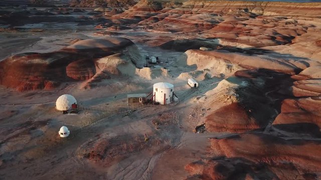Mars Desert Research Station, Utah USA. Aerial View of Habs for Simulation of Living on Another Planet