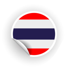 Sticker of Thailand flag with peel off corner isolated on white background. Paper banner or circle curl label sticker with flip edge. Vector color post note for advertising design