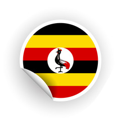 Naklejka premium Sticker of Uganda flag with peel off corner isolated on white background. Paper banner or circle curl label sticker with flip edge. Vector color post note for advertising design