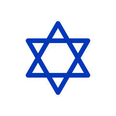 Blue star of David icon on white backdrop. Holiday design