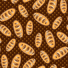 seamless pattern of bread loaves on a background with dots