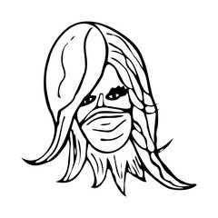 Portrait of a anonymous woman with long hair in a protective medical mask on her face. Monochrome outline pictogram. Hand-drawn contour sketch