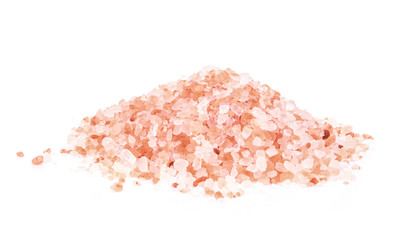 Pink Himalayan salt  isolated on white background.