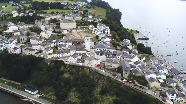 Aerial drone view in small village of Castropol. Border Asturias and Galicia. Spain
