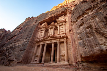 Iconic monument The Treasury at sunrise in Petra, Jordan