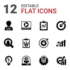 12 solution filled icons set isolated on white background