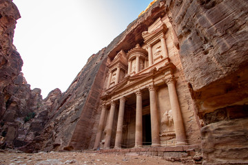Fototapeta na wymiar The Treasury Al Khazneh monument carved in sandstone, Petra Jordan