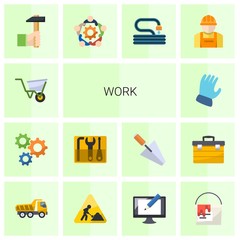14 work flat icons set isolated on white background