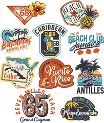 Foto op Plexiglas Cute Caribbean islands graphic labels vector collection for children wear © PrintingSociety
