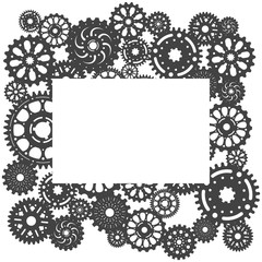 Set of gear wheels or cogs and empty space for text, technology and industry, teamwork concept, black and white vector illustration