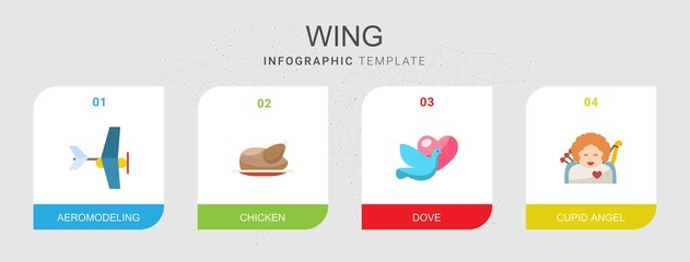 4 wing flat icons set isolated on infographic template