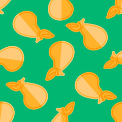 Pear seamless pattern on a green background. Flat Folding Style. Summer fruits rich in vitamins, vegetarianism, vector illustration