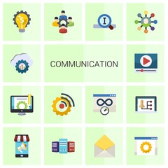 14 communication flat icons set isolated on white background