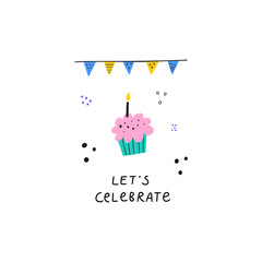 Celebrating first bday flat greeting card template