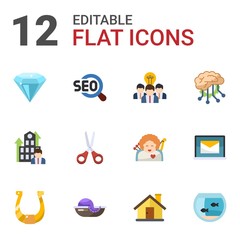 12 shape flat icons set isolated on white background