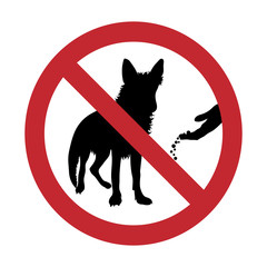 Vector silhouette of do not feeding dog mark on white background. Symbol of prohibition.