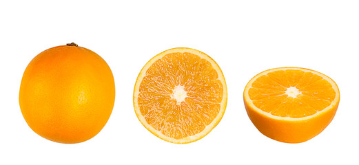 Whole and orange slices isolated on a white background. Close up