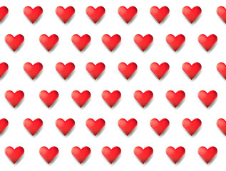  red repeating hearts seamless pattern, hearts isolated on white background