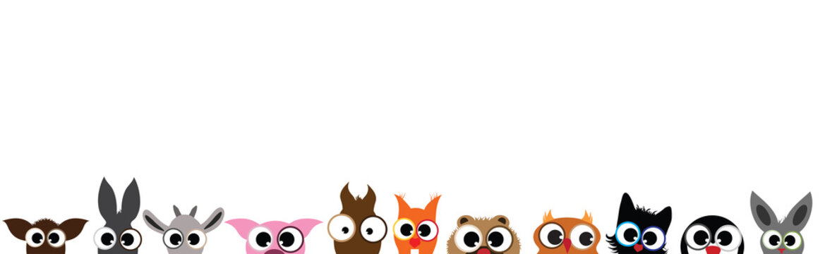 Vector illustration of collection of different animals face on white background. Symbol of curious.